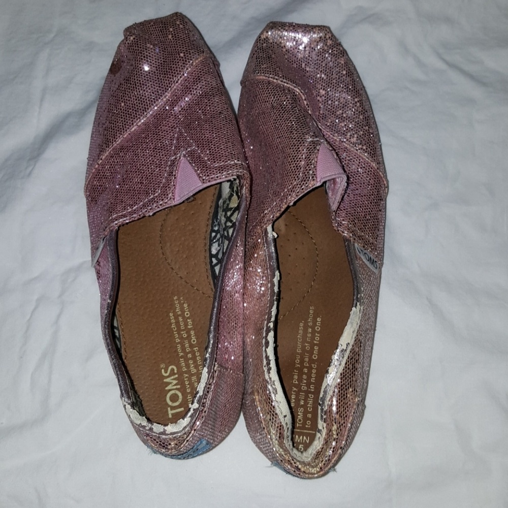 Toms pink glittery shoes size 7.5 - Picture 2 of 5